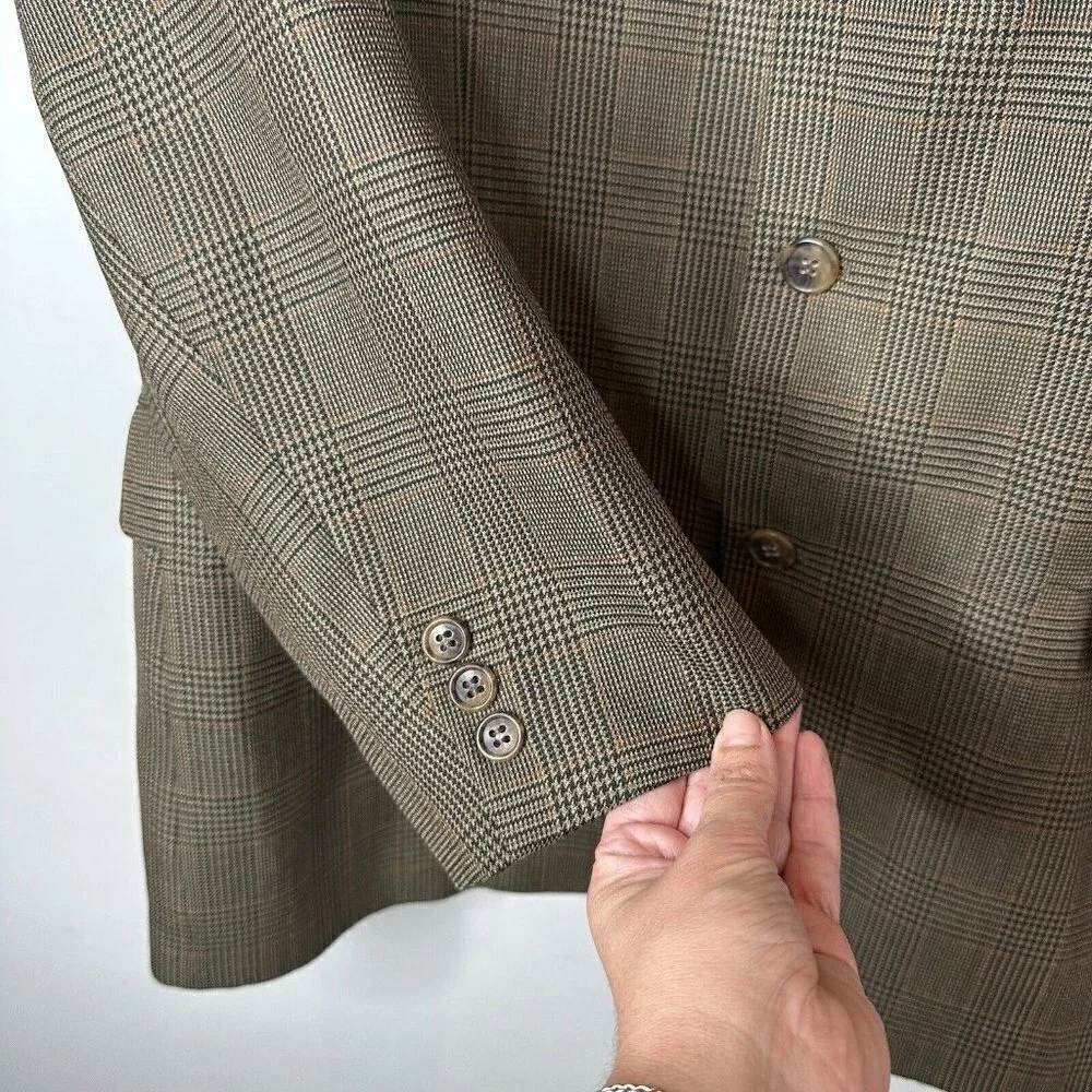 Brooks Brothers 346 Men's 3-Button Blazer Brown Houndstooth‎ 100% Wool Size 44R